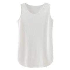 ワッフル生地 レディース ロングタンクトップ ノースリーブ サイドスリット Uネック 体系カバー 重ね着 レイヤード ゆったり シンプル おしゃれ 黒 白 rr-039