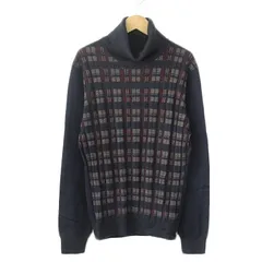 コムサメン COMME CA MEN セーター ニット タートルネック チェック ウール M 紺 ネイビーのサムネイル