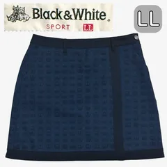 【美品】BLACK&WHITE ゴルフウェア スカート LL ブラックアンドホワイト ストレッチ 総柄 ネイビー系