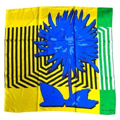 クリスチャン ディオール 大判 ストール スカーフ アクセサリー 小物 総柄 フラワー ポップ 花柄 シルク イエロー マルチカラー