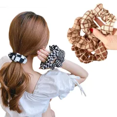 【新着商品】4点セット 小花柄 簡単ヘアアレンジ ヘアアクセサリー ガールズ (チェック風 レディース エレガント 髪留め 髪飾り 大人 6点セット) ボリューム ヘアバンド ヘアゴム シフォン シュシュ