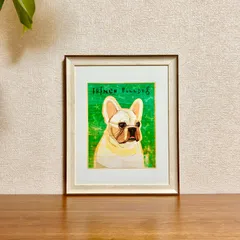 新品☆額縁付アートポスター☆犬の絵☆French Bulldog (White)☆フレンチブルドッグ☆インテリア☆動物病院／店舗様必見◆壁掛け☆70