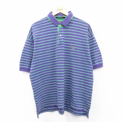 XL/古着 トミーヒルフィガー 半袖 ブランド ポロ シャツ メンズ 90s ワンポイントロゴ 鹿の子 大きいサイズ コットン 紫他 パープル ボーダ