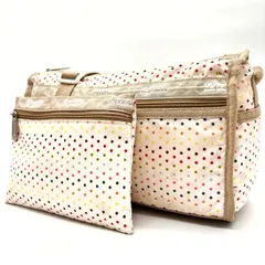 【良品】 LESPORTSAC レスポートサック ショルダーバッグ トートバッグ ポーチ付き ドット柄 マルチカラー シルバー金具 肩掛け 斜め掛け ナイロン レディース ホワイト 白色