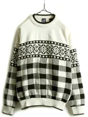 90s ギャップ ノルディック チェック コットン ニット セーター L 黒 白 90s ギャップ ノルディック チェック コットン ニット セーター