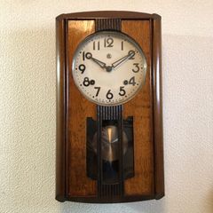 昭和レトロ 昭和30年代 愛知時計 ツートンアールデコデザイン掛時計 オーバーホール済稼働品