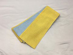 半幅帯/美品/黄色×水色/ゆかた/浴衣帯/合繊/リバーシブル/女物【ゆずりは】　722