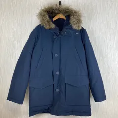 ユニクロ UNIQLO ウルトラウォームダウンコート Ultra Warm Down Coat ロングコート ファー付き フード付き 防寒 古着 メンズ ネイビー 紺 Lサイズ ストリート