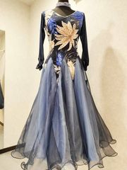 ドレス　紺　花柄　Ｍサイズ　コンテスト・発表会・パーティ・ナイトドレス【オーダーメイド対応可】