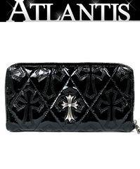 CHROME HEARTS 銀座店 クロムハーツ REC F ZIP #２ キルテッド セメタリークロス エネメル ウォレット 長財布 メンズ SV925 黒 98475