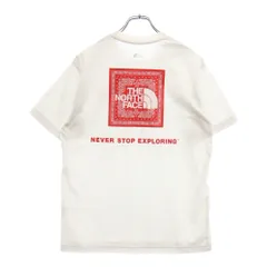 THE NORTH FACE (ザノースフェイス) バックスクエアバンダナ ロゴプリントクルーネック半袖Tシャツ ホワイト レッド NT32108