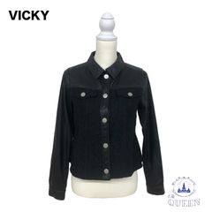 【訳アリ】 VICKY ビッキー ジャケット 長袖 切り返し レザー 胸ポケット レディース ブラック 2 v-74 送料無料