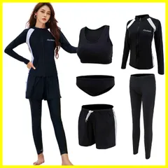 【人気商品】セパレート 体型カバー ショートパンツ 長袖ラッシュガード タンキニ 5点セット オシャレ 水着 UVカット女性用長袖水着 レディース 接触冷感 フィットネス水着 水陸両用 [ＲａｉｎＫｉｎｄ] ソフト肌触り