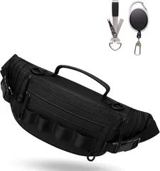 Thujopsis フィッシングバッグ エギングバッグ 渓流釣り フライフィッシング 船釣り オフショアジギング ボディバッグ ヒップバッグ コンパクト 小さめ 防水 登山 サイクリング ツーリング 男女兼用(ブラック)