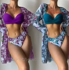 3点セット レディース トップス ラッシュガード セット 花柄 ブラ ホルターネック ショーツ セパレート小胸 リボン 盛れる ノンワイヤー ママ水着  vii3v956591