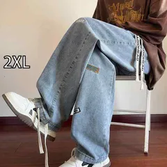 [2XL]秋冬 メンズ  服 シンプル ファッション オシャレ 大人 かっこいい 大きいサイズ ストリート 紳士服 ライト ブルー ジーンズ ストレート レッグ ウォッシュ パンツ アメリカン レトロ ワイド