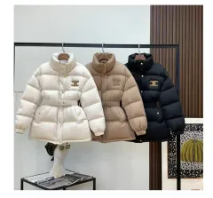 CELINE ベージュ マカダム柄　ダウンジャケット 110 ◎セリーヌ CELINE マカダム柄 ラビットファー付 ダウンジャケット 110