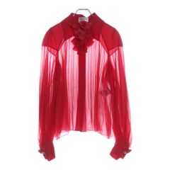 CHANEL (シャネル) カメリア シフォン シルク 長袖 シャツ ブラウス ピンク/レッド レディース P55115V02158