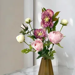 【造花】春のブーケ　クリスマスローズとラナンキュラスとローズのブーケ　春の花束/光触媒