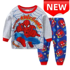 ✨新品✨スパイダーマン パジャマ 子供服 男の子 長袖 上下セット 部屋着 キッズ ·100 110 120 130 可愛い キャラクター ルームウェア 寝間着 プレゼント 春秋冬 グレー×ブルー 肌触り良い コットン素材 キッズパジャマ 長袖パジャマ