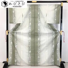 夏着物 小紋 絽 縦縞模様 辻が花模様 卯の花色 トールサイズ K-5188