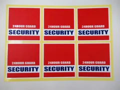 24時間セキュリティ シール ステッカー 中サイズ 赤 四角 6枚セット 英語表記 防犯 空き巣対策 セコム SECOM アルソック ALSOK等未契約者様用 ダミー 423