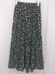 ◇ RADARISTA ラダリスタ 総柄 プリーツ ロング フレア スカート サイズM ブラック アイボリー レディース  【中古】 【1206300005069】