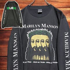長袖 Tシャツ ロンT マリリンマンソン MARILYN MANSON 黒 キリスト tee ティーシャツ バンド ロック ツアー ライブ 映画 ムービー キャラ 両面 プリント 派手 奇抜 古着 ビンテージ vintage メタル  2980 p10