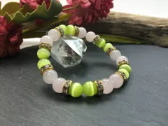 ローズクォーツ&キャッツアイ（ライムグリーン） パワーストーン ブレスレット （ゴールド）レディース 女性  数珠ブレス 開運 プレゼント ギフト [G]