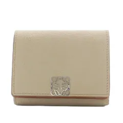 ロエベ LOEWE アナグラム トライフォールド コンパクトウォレット 三つ折り財布 小銭入れ レザー ベージュ /AN4 ■OH