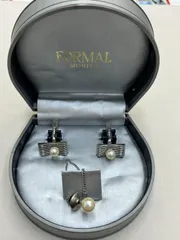 N【ヴィンテージ】226 アクセサリー パール付き カフス タイピン セット ミキモト おしゃれ お出かけ ビジネス 冠婚葬祭 パール 真珠