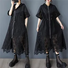 新品 2026新作 モード系 レディース ワンピース 透かし彫り マジョマジョ センソユニコ ザラ  萌 アナスイルーズ  春夏トップス ロングシャツ フード付き レース 半袖 大きいサイズ デイリーからお出かけまで 幅広いシーンで大活躍