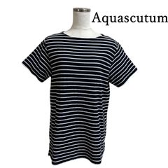 Aquascutum　アクアスキュータム 　レディース　Tシャツ　半袖　ロープ刺繍　ネイビー　11号　L　ベージュ