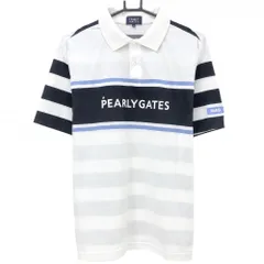 【超美品】パーリーゲイツ 半袖ポロシャツ 白×ネイビー 背面ボーダー フロントロゴ  メンズ 5(L) ゴルフウェア 2024年モデル PEARLY GATES