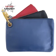 美品 FENDI フェンディ トリプレット ブルー レッド ブラック ゴールド金具 レザー クラッチバッグ アクセサリーポーチ レディース 409500【中古】