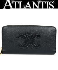 CELINE 銀座店 セリーヌ 美品 ラージ ジップ ウォレット グレインド カーフスキン 財布 メンズ 黒 98446