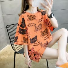 オーバーサイズ柄Tシャツ【猫柄 オレンジ】
