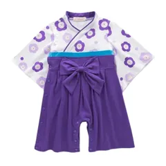 【在庫限り】ベビー服 ベビー袴 ロンパース 3.梅の花・紫 4サイズ 上下セット 着物 袴風ロンパース 新生児 赤ちゃん 幼児 男の子 女の子 60 70 80 90 梅 花 こどもの日 初節句 衣装 誕生日 出産祝い お食い初め 和装 和服 節句 ベビー服