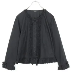 【極美品】PINK HOUSE 長袖ブラウス ブラック ピコフリル リボン PINK HOUSE ピンクハウス ブラウス 綿ローン レディース