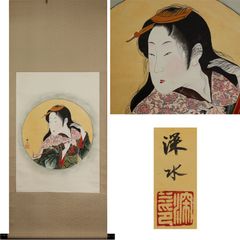 《源･M》深水 筆 美人画「窓絵・髪結図」/箱付・送料無料