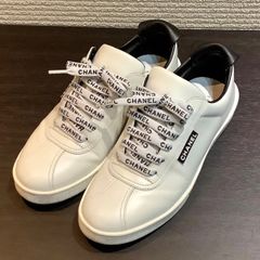 シャネル CHANEL ココマーク ロゴ レースアップ レザー スニーカー 白 黒 ホワイト ブラック [37] 約24cm G34085 N714/T3