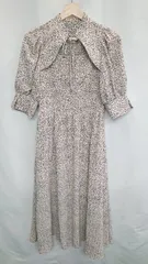 ◇ INGNI イング 小花柄 長袖 ロング丈 ワンピース サイズM ベージュ パープル レディース E  【1407020015783】