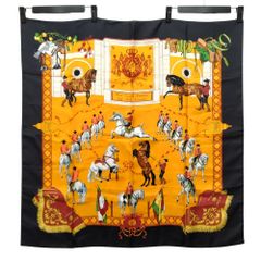 HERMES エルメス シルク スカーフ カレ90 馬術学校 イエロー 正規品 / 50252