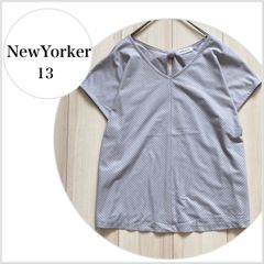 【美品♪】NEW YORKER　ニューヨーカー　ストライプバックリボンブラウス　くすみブルー