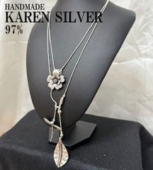 現品限り レディース カレンシルバー ネックレス 46㎝ フラワー トンボ リーフ ハンドメイド エスニック Karen silver #8 メキシカンジュエリー