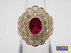 K18 イエローゴールド ダイヤ取巻き ルビー リング R1.61ct D2.60ct 12号 9.91g 中古A+ 【送料無料】 C-9434【質屋出品】