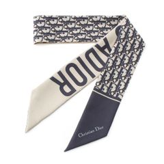 クリスチャンディオール ミッツァ シルク トロッター オブリーク ロゴ リバーシブル スカーフ ストール ネイビー ベージュ【中古】のサムネイル