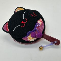 【和柄手鏡　NO.12】猫好きさん必見！縮緬の和柄手鏡🌸　１点物