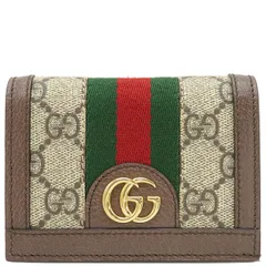 グッチ GUCCI 二つ折り財布 オフィディア GG ミニウォレット GGスプリームキャンバス レザー ベージュ×エボニー ゴールド金具 シェリーライン 赤 緑 茶 ベージュ  523155 【箱】【中古】