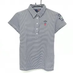 【超美品】キャロウェイ 半袖ポロシャツ 白×ネイビー ボーダー 胸ロゴ レディース M ゴルフウェア Callaway